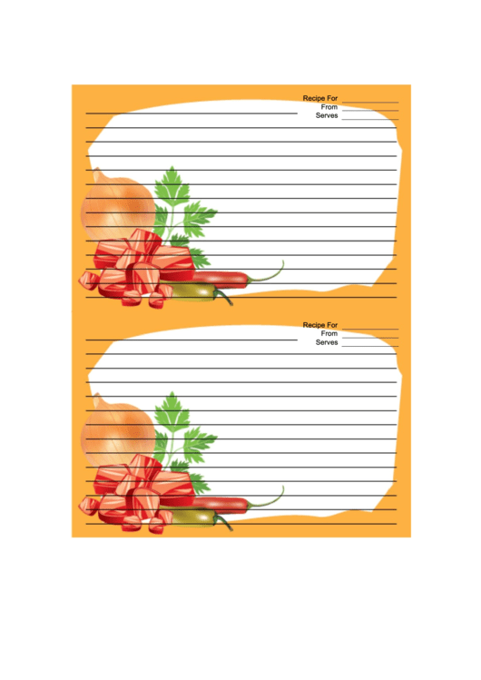 Meat Chilis Onion Cilantro Orange Recipe Card Template 4x6 Printable pdf