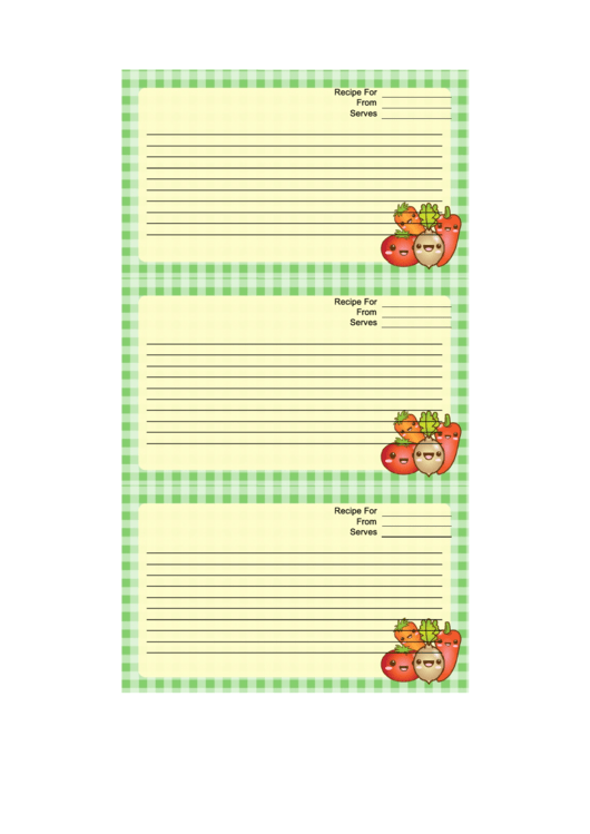 Kawaii Vegetables Recipe Card Template Printable pdf