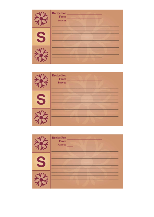 Alphabet - S 3x5 - Lined Recipe Card Template Printable pdf