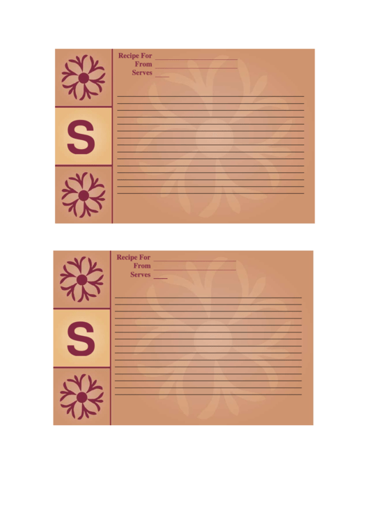 Alphabet - S 4x6 - Lined Recipe Card Template Printable pdf