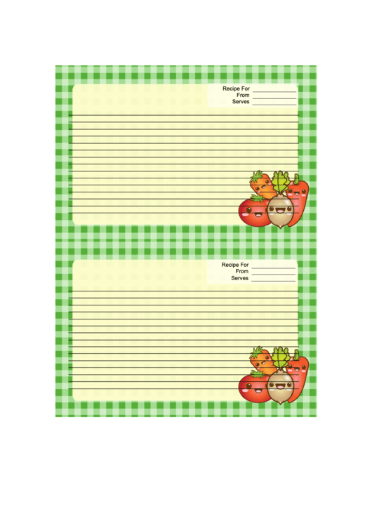 Kawaii Vegetables Recipe Card Template 4x6 Printable pdf