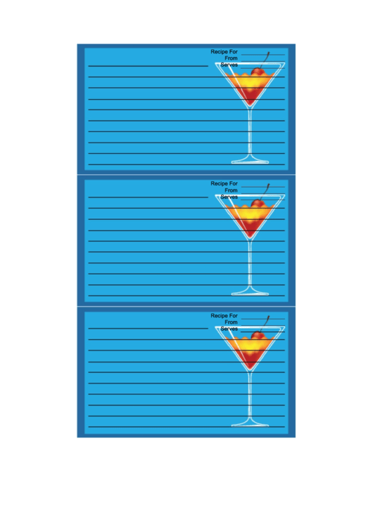 Cherry Martini Blue Recipe Card Template Printable pdf