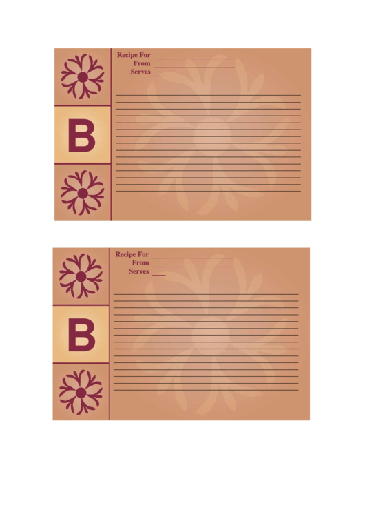Alphabet - B 4x6 - Lined Recipe Card Template Printable pdf