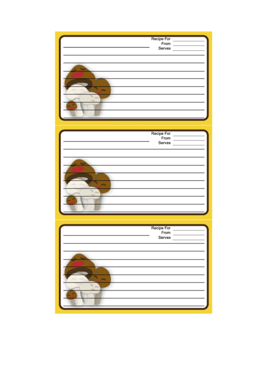 Smiling Mushrooms Yellow Recipe Card Template Printable pdf