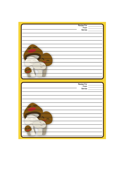 Smiling Mushrooms Yellow Recipe Card 4x6 Printable pdf