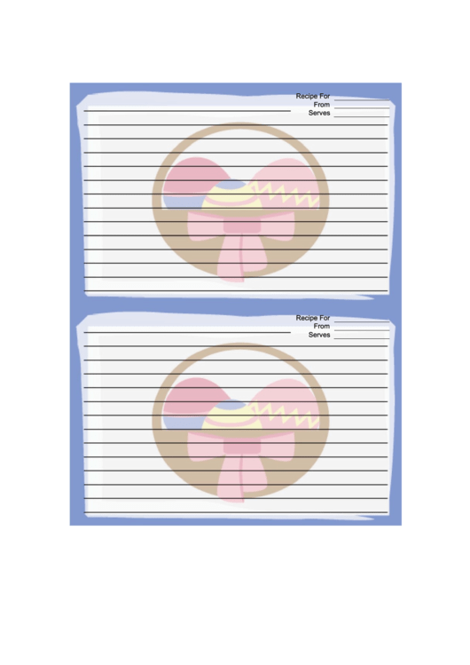 Easter Basket Blue 4x6 Recipe Card Template Printable pdf