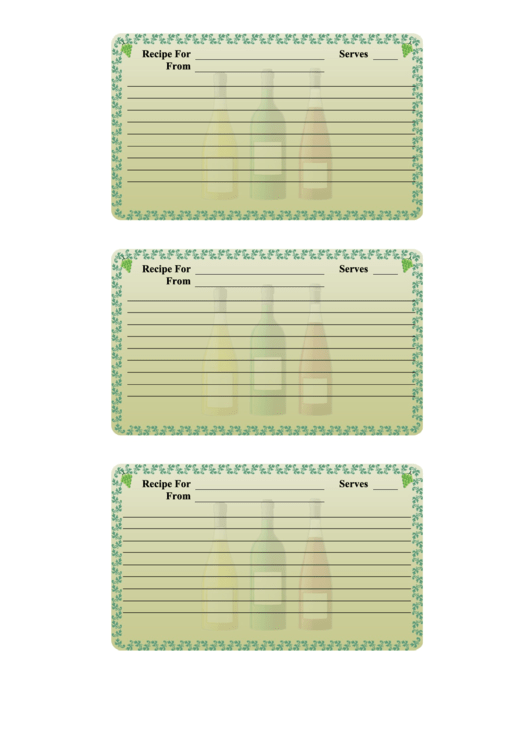 Grapevine Recipe Card Template Printable pdf