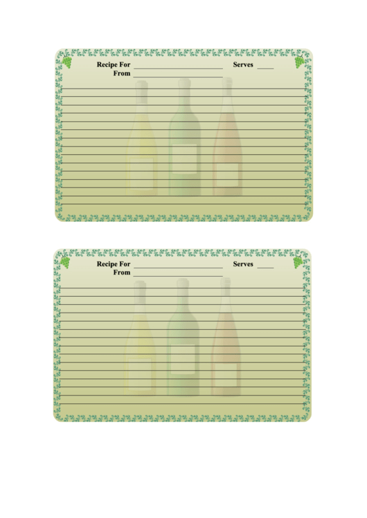 Grapevine Recipe Card Template Printable pdf