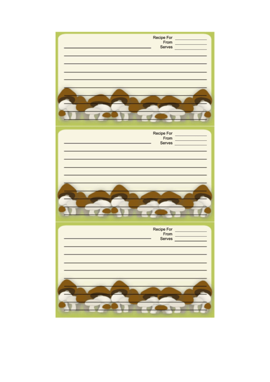 Brown White Mushrooms Green Recipe Card Template Printable pdf