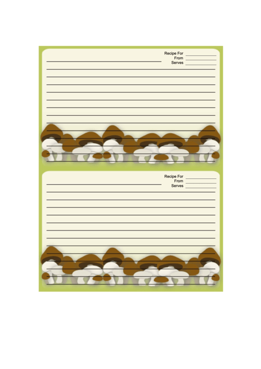 Brown White Mushrooms Green Recipe Card 4x6 Printable pdf