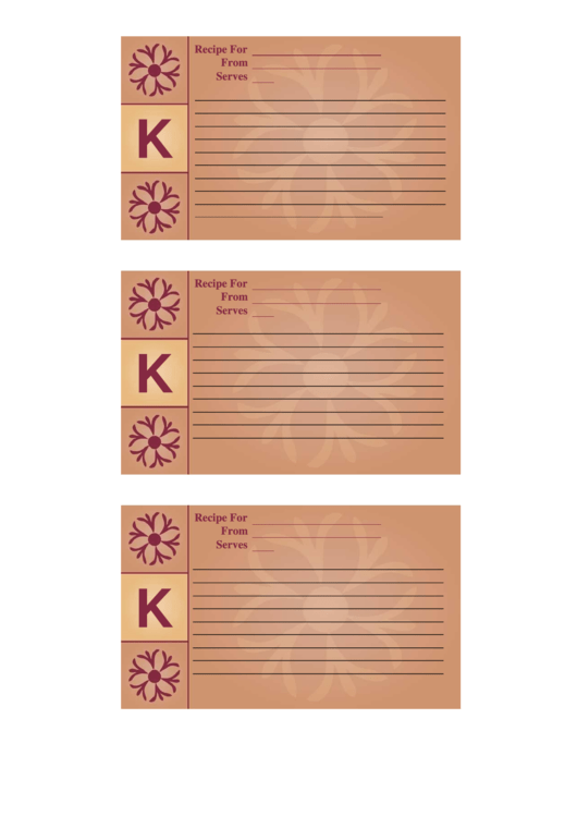 Alphabet - K 3x5 - Lined Recipe Card Template Printable pdf