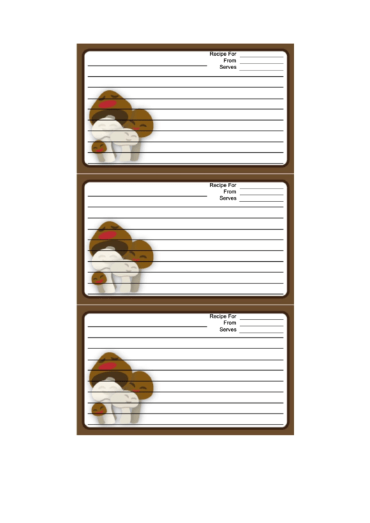 Smiling Mushrooms Brown Recipe Card Template Printable pdf