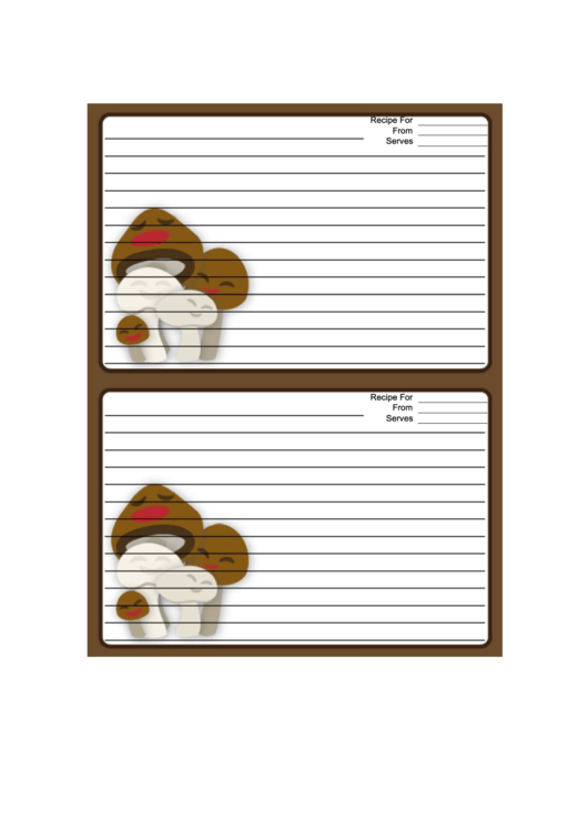 Smiling Mushrooms Brown Recipe Card 4x6 Printable pdf