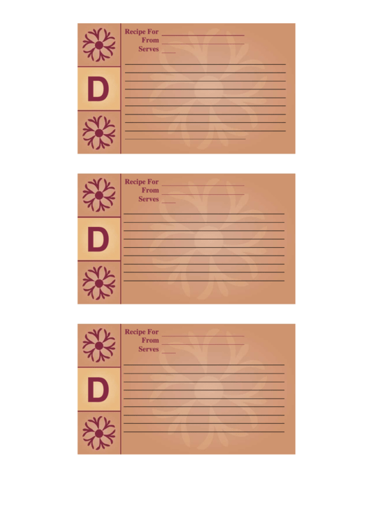 Alphabet - D 3x5 - Lined Recipe Card Template Printable pdf