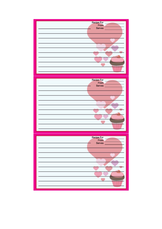 Valentines Cupcake Pink Recipe Card Template Printable pdf