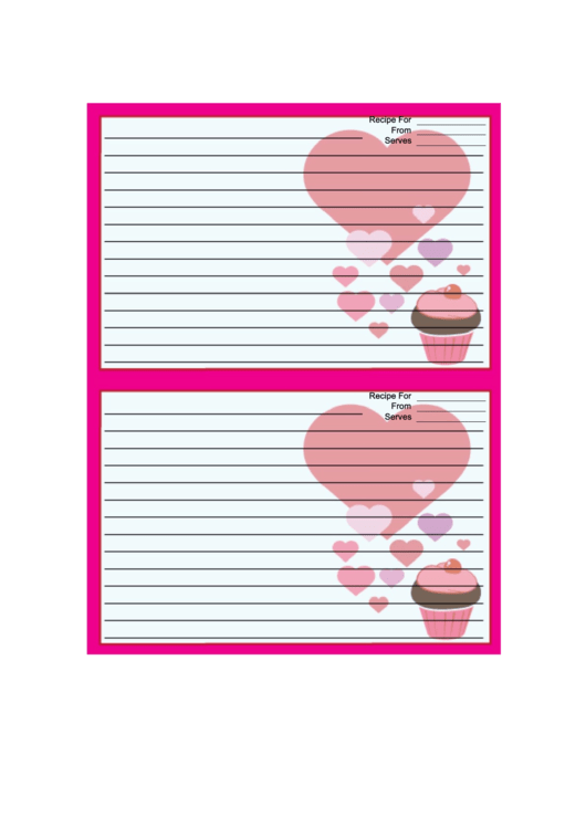 Valentines Cupcake 4x6 Pink Recipe Card Template Printable pdf