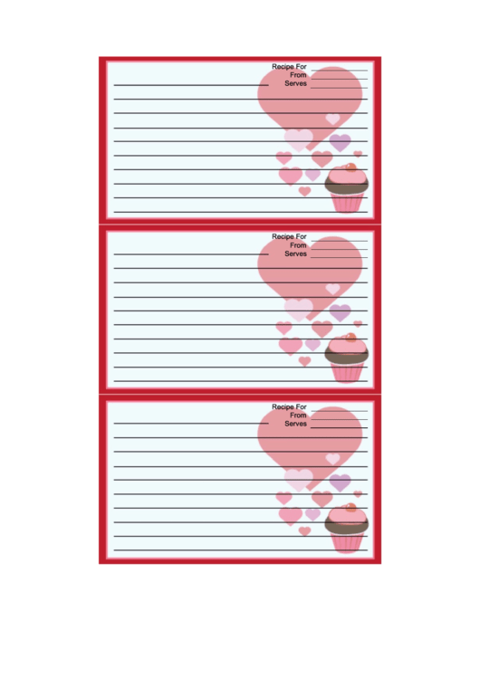 Valentines Cupcake Red Recipe Card Template Printable pdf