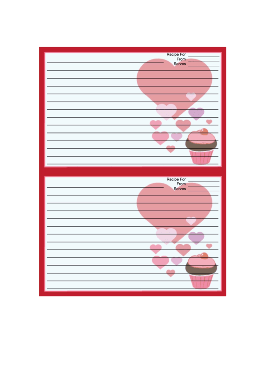 Valentines Cupcake 4x6 Red Recipe Card Template Printable pdf