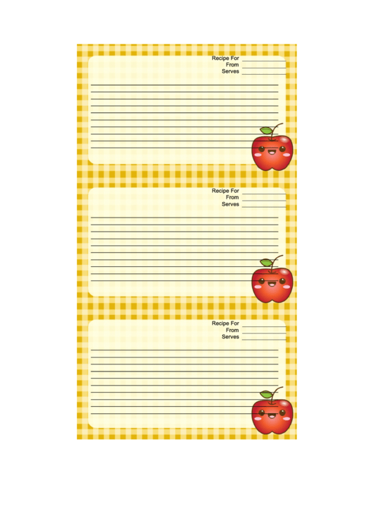 Kawaii Apple Recipe Card Template Printable pdf