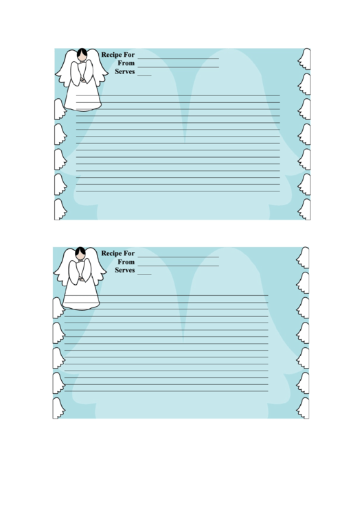 Angels - Lined 4x6 Recipe Card Template Printable pdf