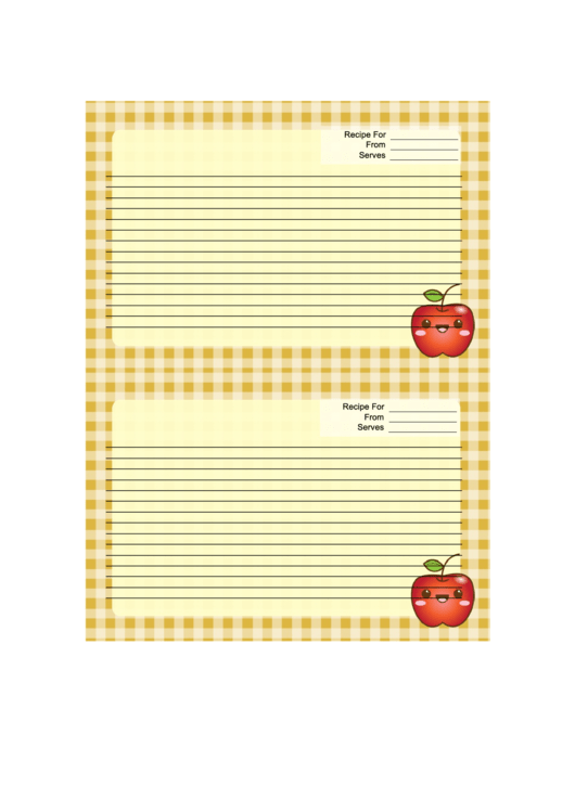 Kawaii Apple Recipe Card 4x6 Printable pdf