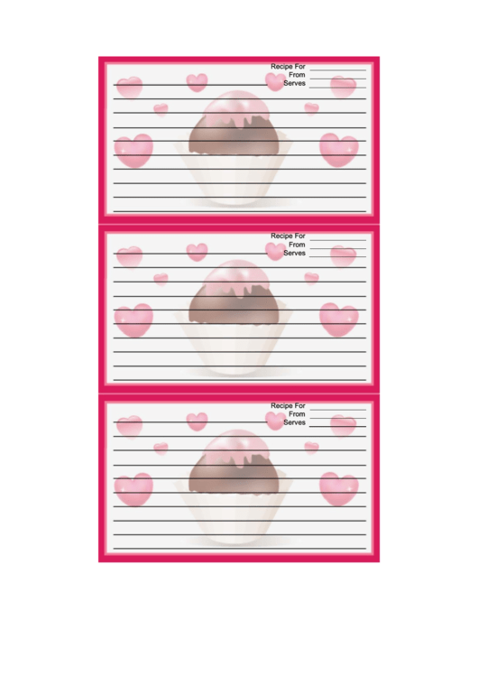 Valentines Bonbon Pink Recipe Card Template Printable pdf
