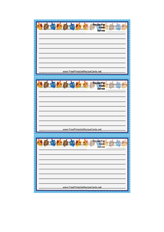Blue Dreidels Recipe Card Template Printable pdf