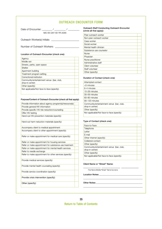 Outreach Encounter Form printable pdf download