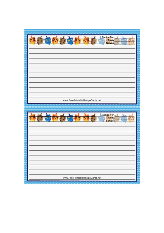 Blue Dreidels 4x6 Recipe Card Template Printable pdf