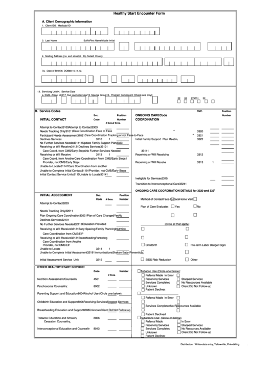 Healthy Start Encounter Form Printable pdf
