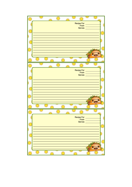 Kawaii Taco Recipe Card Template Printable pdf