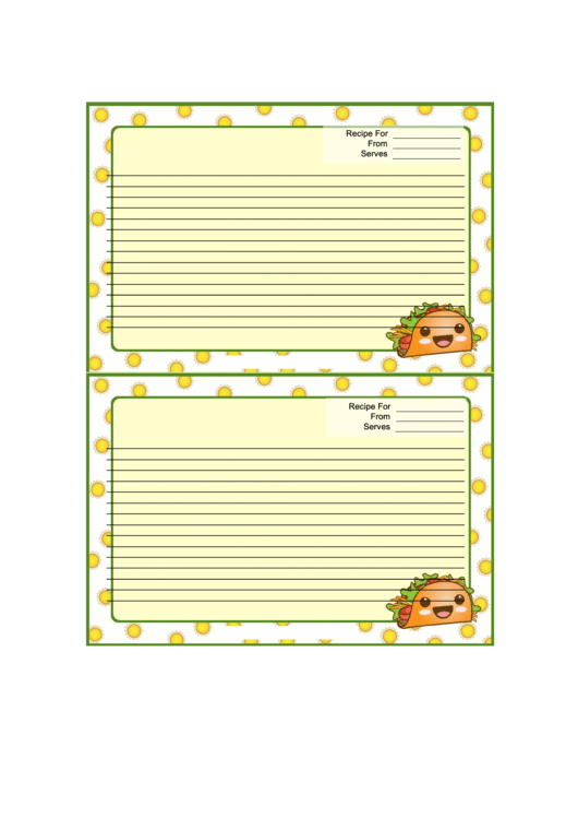 Kawaii Taco Recipe Card 4x6 Template Printable pdf