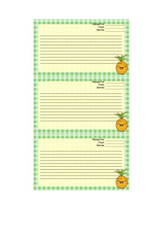 Kawaii Pineapple Recipe Card Template Printable pdf