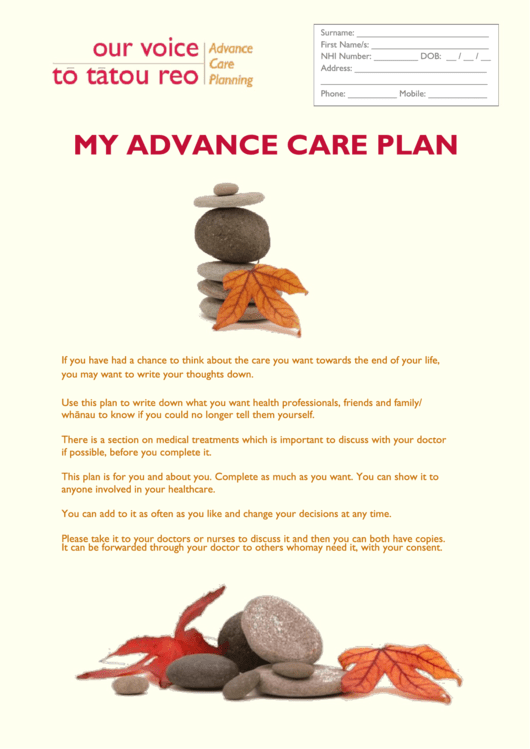 Fillable My Advance Care Plan Printable pdf