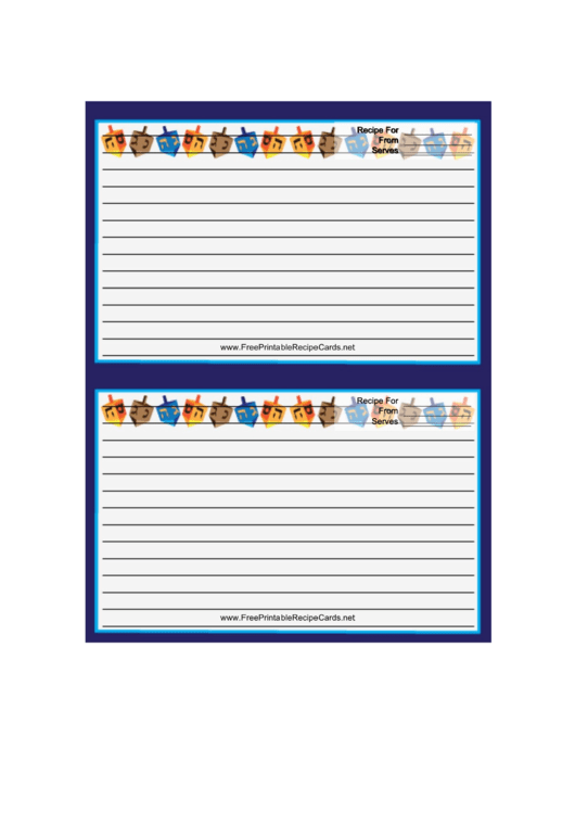 Purple Dreidels 4x6 Recipe Card Template Printable pdf