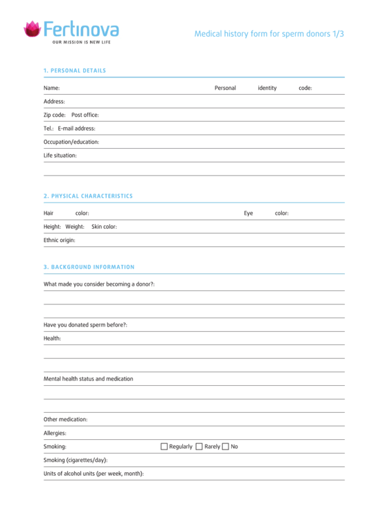 Fertinova Medical History Form For Sperm Donors 1/3 Printable pdf