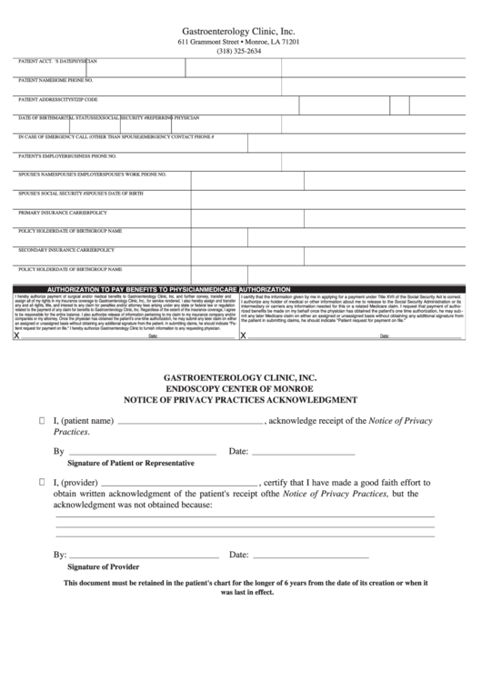 Gastroenterology Clinic Patient History Form Printable pdf