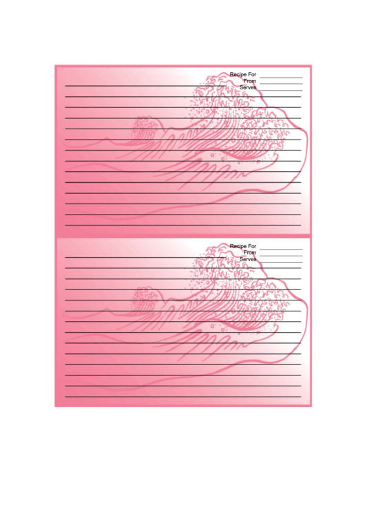 Pink Wave Recipe Card 4x6 Printable pdf