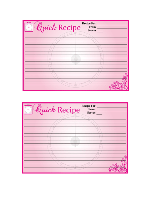 Quick Recipe Card Template Printable pdf