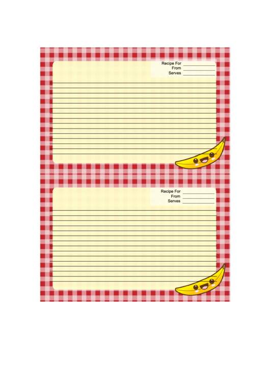 Kawaii Banana Recipe Card 4x6 Printable pdf