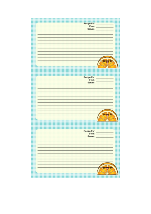 Kawaii Orange Recipe Card Template Printable pdf