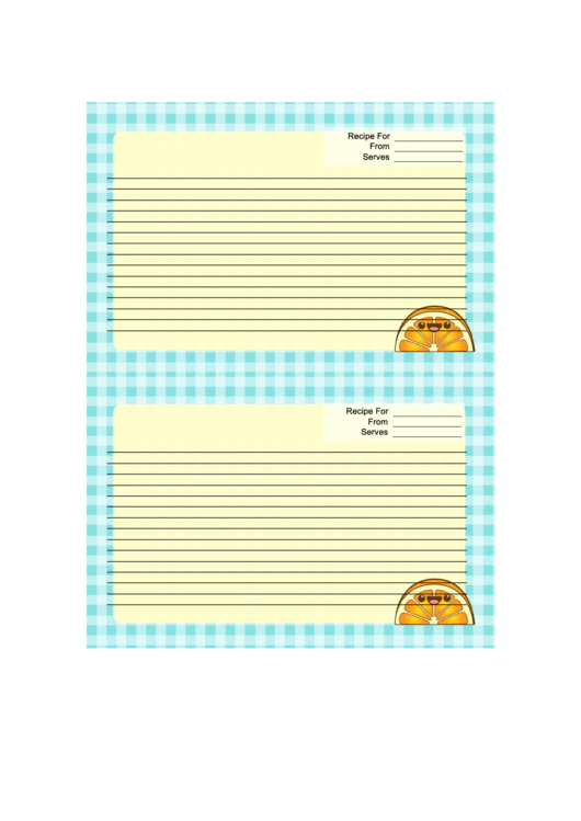 Kawaii Orange Recipe Card Template 4x6 Printable pdf