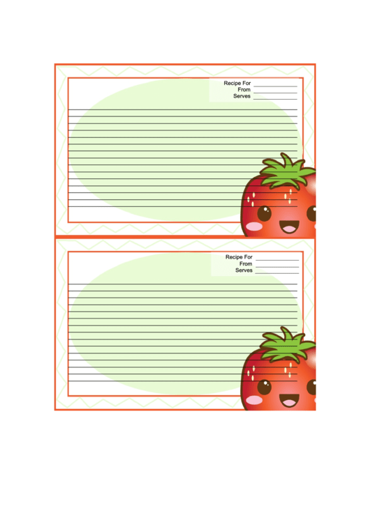 Kawaii Strawberry Recipe Card 4x6 Printable pdf