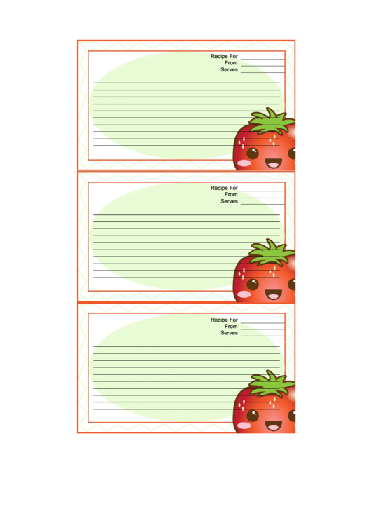 Kawaii Strawberry Recipe Card Template Printable pdf