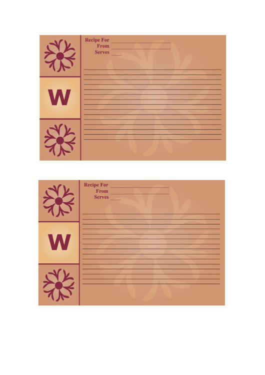 Alphabet - W 4x6 - Lined Recipe Card Template Printable pdf