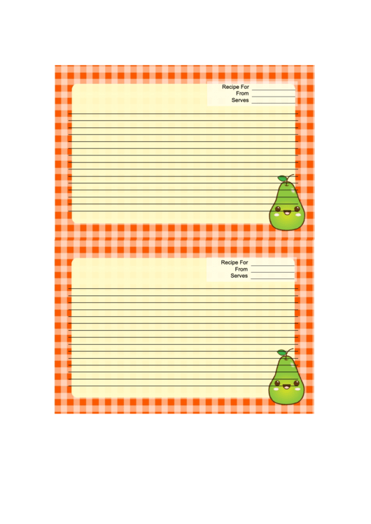 Kawaii Pear Recipe Card 4x6 Printable pdf