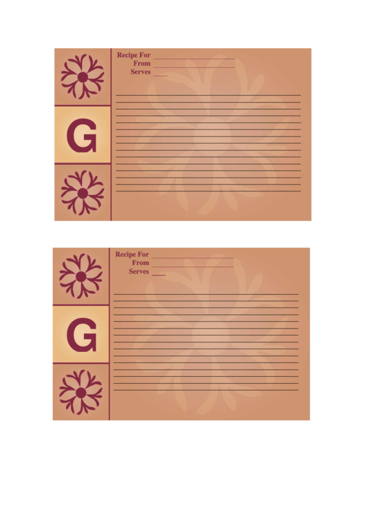 Alphabet - G 4x6 - Lined Recipe Card Template Printable pdf