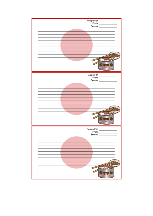 Kawaii Sushi Recipe Card Template Printable pdf