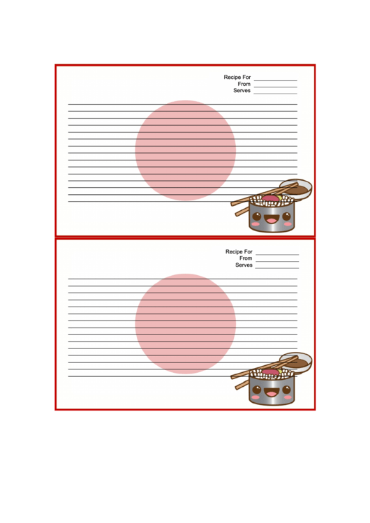Kawaii Sushi Recipe Card 4x6 Printable pdf