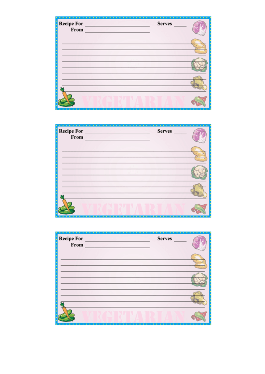 Veggies Recipe Card Template Printable pdf
